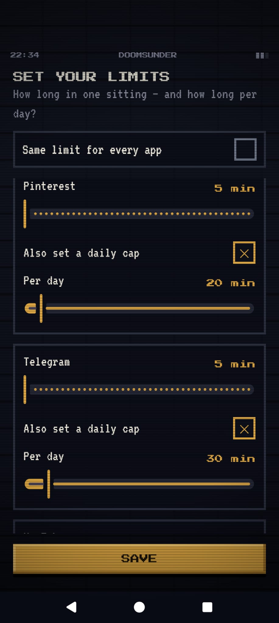 DoomSunder - set app time limits, per session and per day